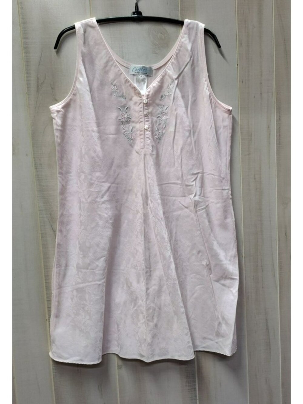 Collette by Miss Elaine Nightgown, Pink Damask, Sleeveless, Medium, Cotton Blend
